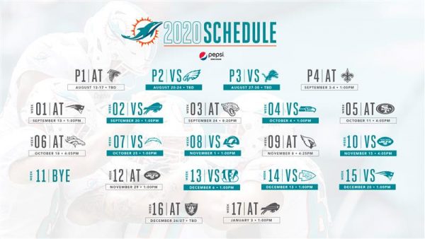 Dolphins 2020 schedule - Aqua Thirteen